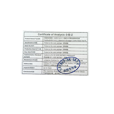 COVID19 इन्फ्लुएंजा A B रैपिड टेस्ट किट कोलाइडल गोल्ड नेसल स्वाब CE ISO
