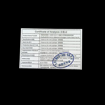 SARS-CoV-2 इन्फ्लुएंजा A B रैपिड टेस्ट किट कोलाइडल गोल्ड नेसल स्वाब CE ISO